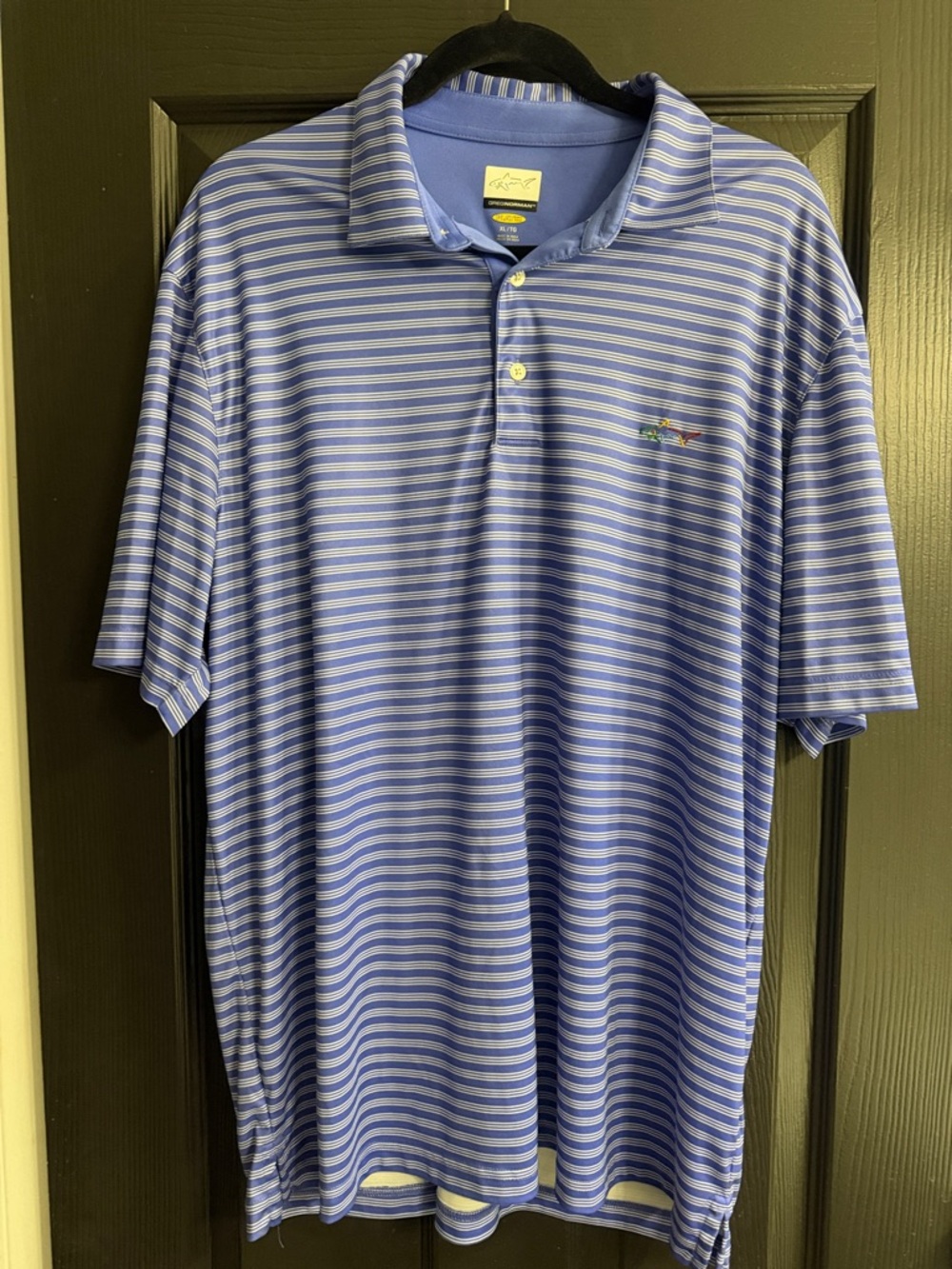 Greg Norman Collection Blue and White Striped Polo